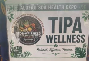 The Tipa Wellness banner at the Alofau SDA Health Expo, reading Natural. Effective. Trusted.